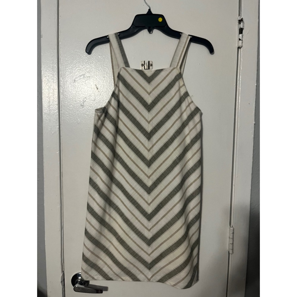 Altar'd State Striped Chevron Linen Blend Mini Shift Dress Olive Tan Small
